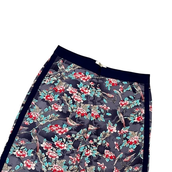 Elevenses Rare Silky Bird and Flower Print Tuxedo Stripe Pants 4 - Picture 2 of 11